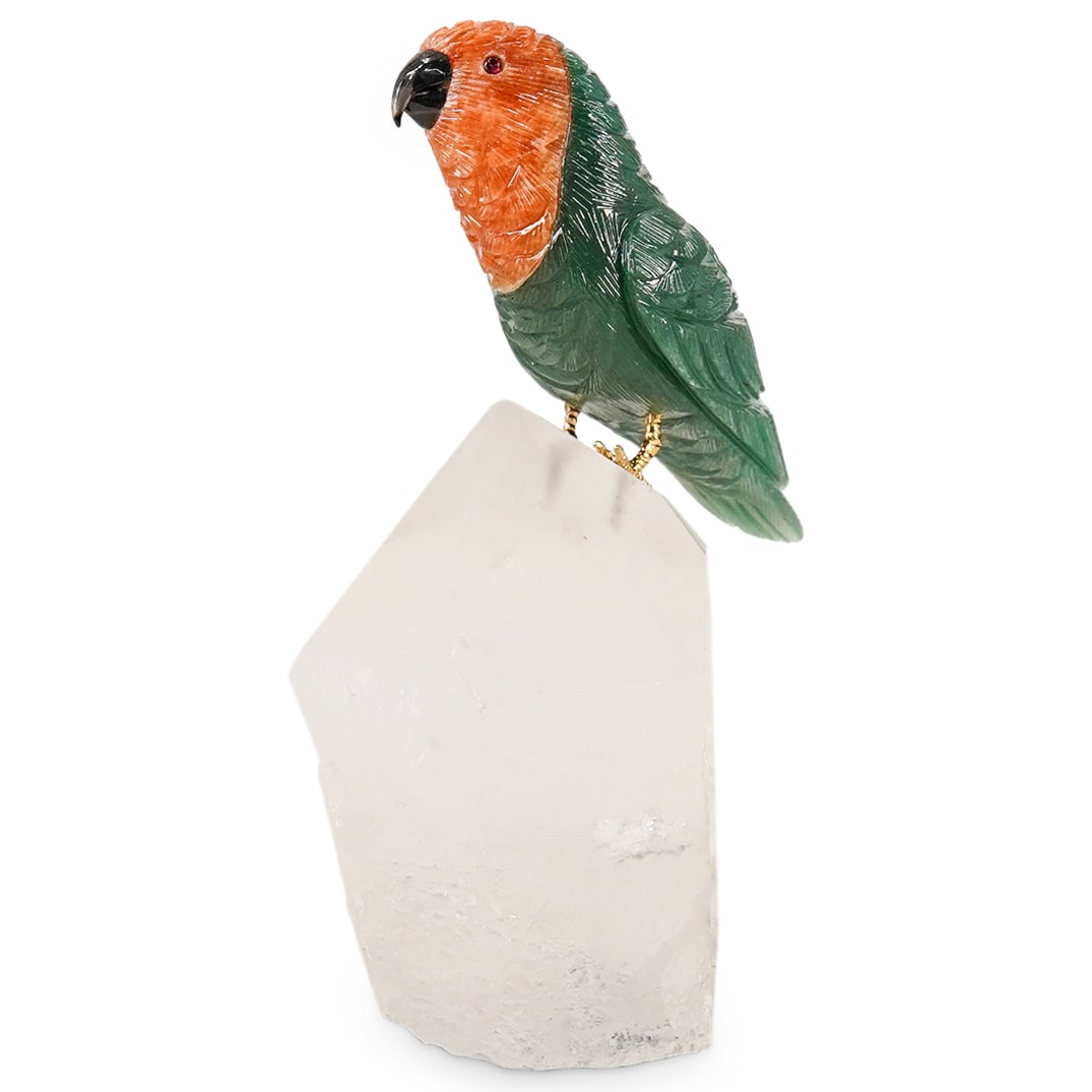 Carved Semi Precious Stone Bird Sculpture On Clear Quartz (1 of 9)