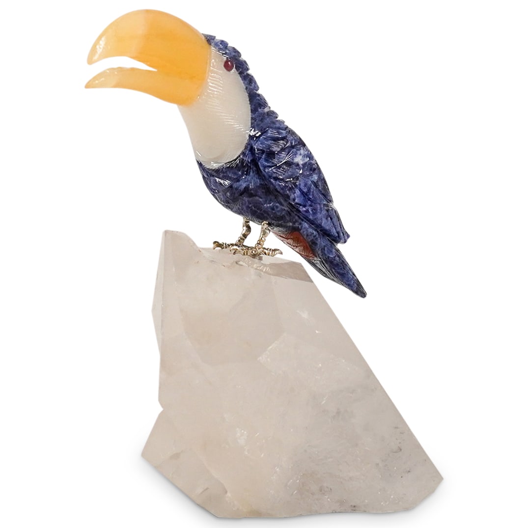 Carved Semi Precious Stone Parrot Bird Sculpture On Clear Quartz (1 of 9)