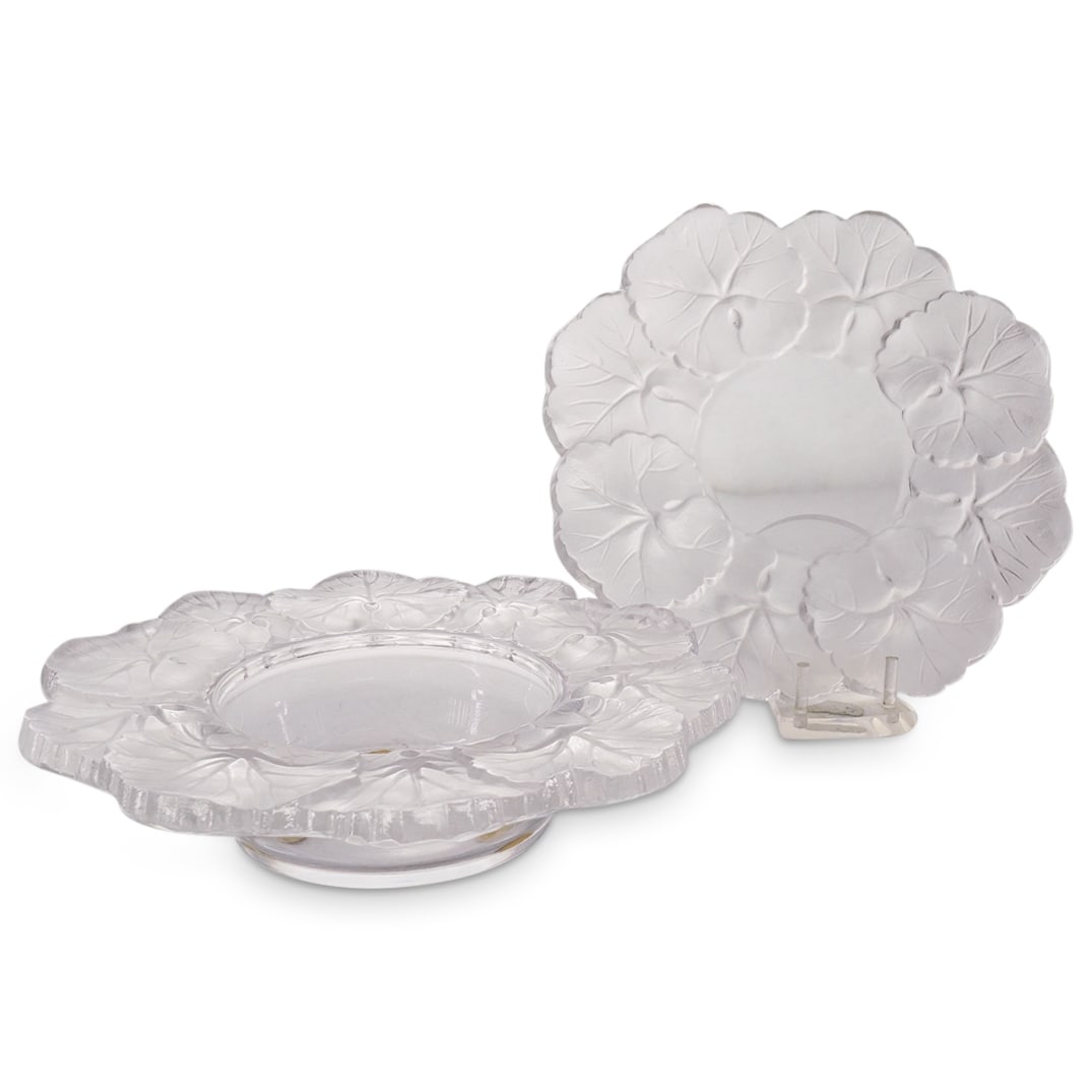 (2pc) Lalique Frosted Glass 'Honfleur' Bowl & Underplate: DESCRIPTION: (2Pc) Lalique frosted 'Honfleur' bowl and underplate. Singed: 'Lalique, France; CIRCA: 20th Cent. ORIGIN: France DIMENSIONS: H: 1.5" x Dia: 6" CONDITION: Great overall condition. Unless o