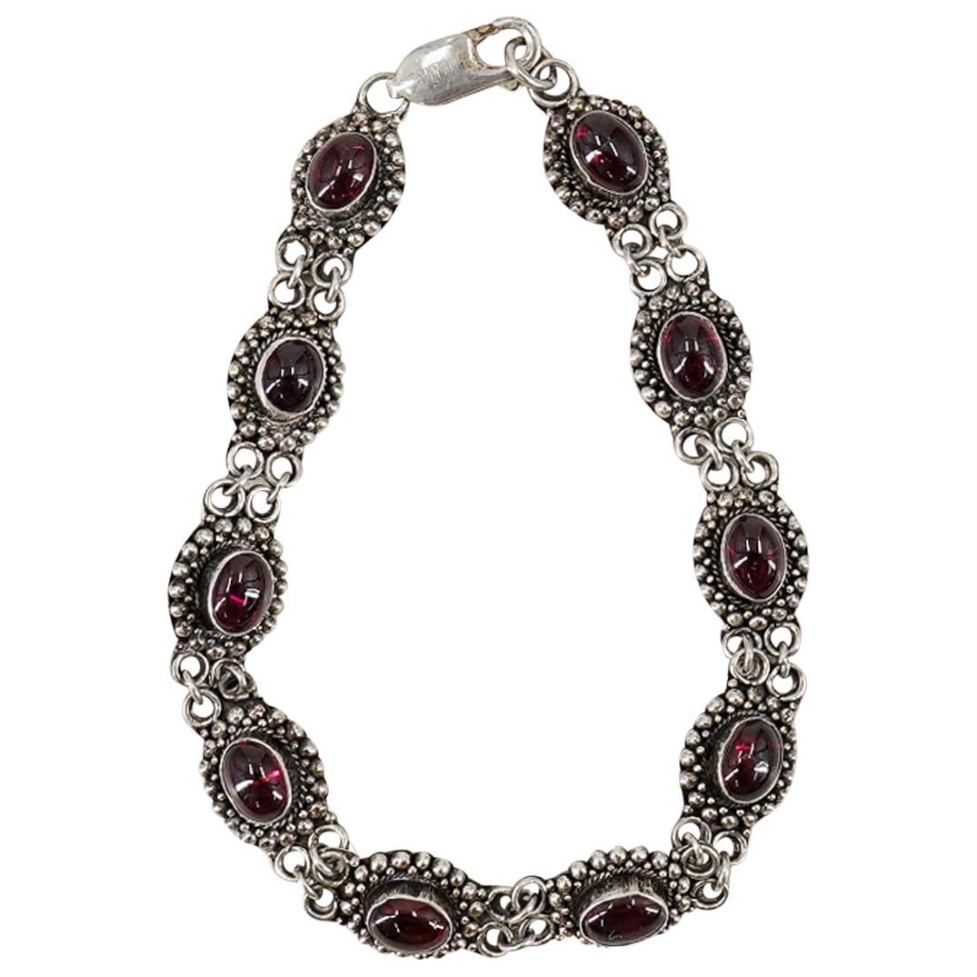 Sterling Silver Garnet Cabochon Link Bracelet (1 of 5)