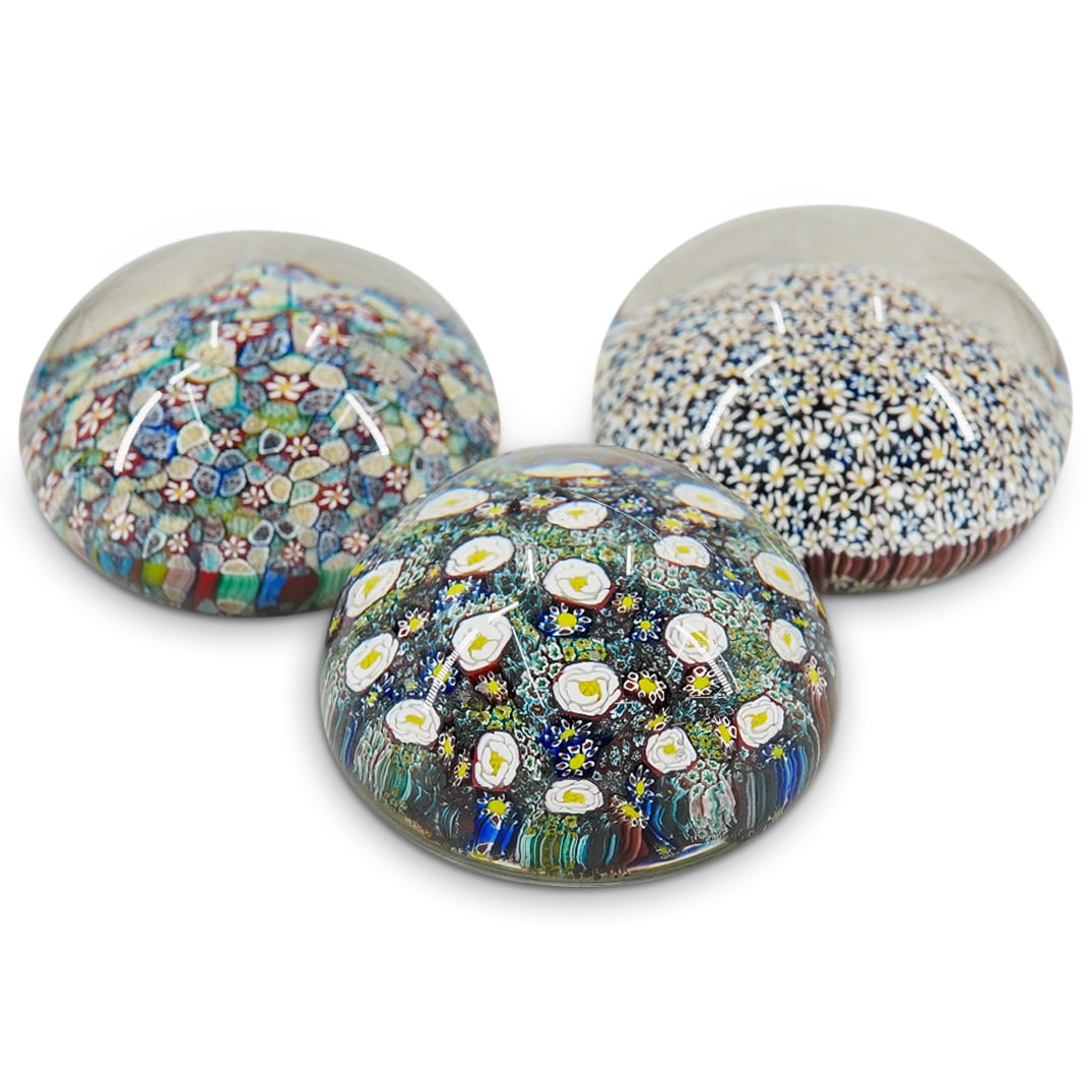 (3Pc) Vintage Lamp Blown Millefiori Glass Paperweight Collection (1 of 14)