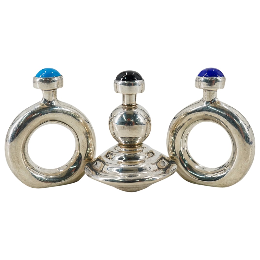 (3 Pc) Sterling Silver Perfume Screw Top Decanter Bottles (1 of 13)