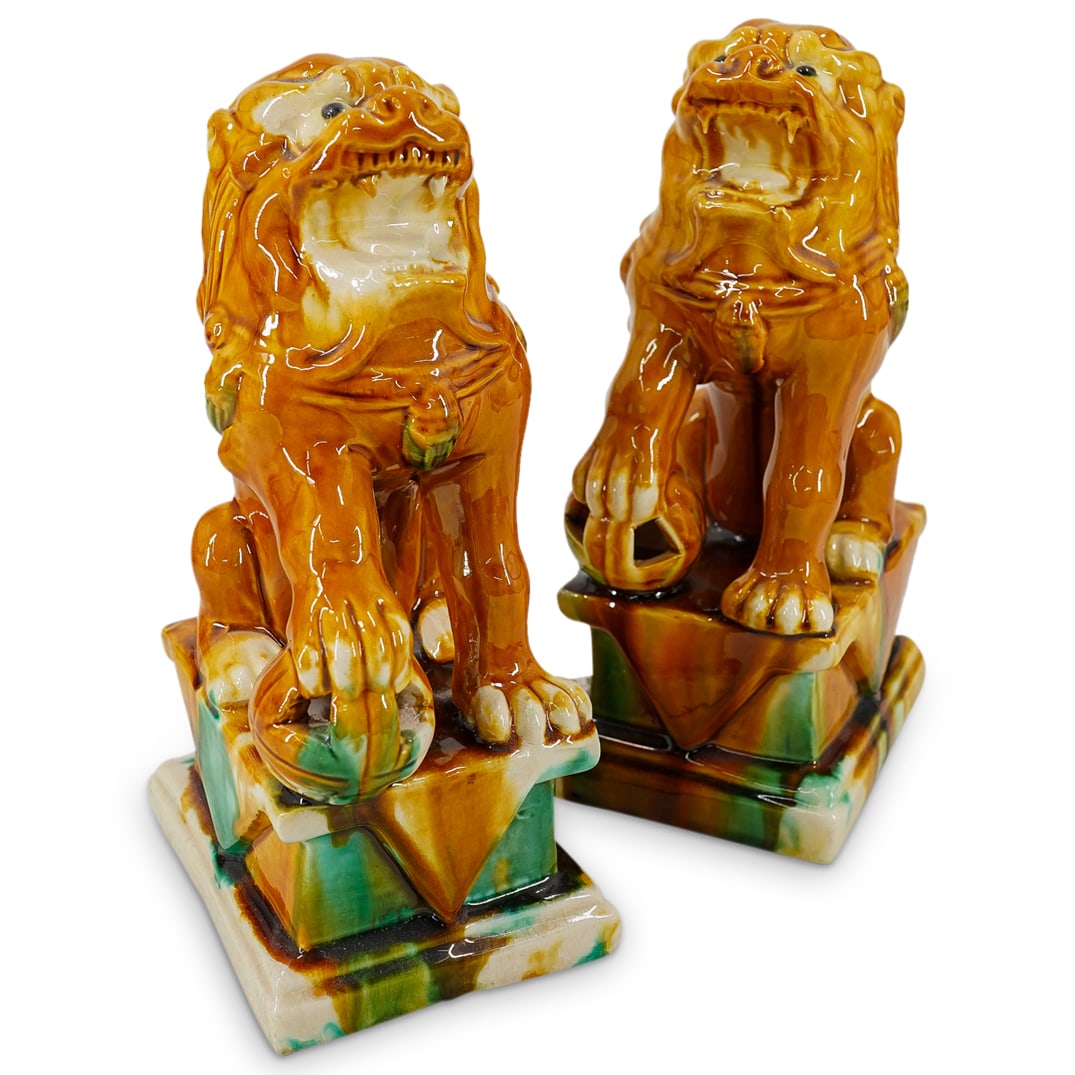 Pair of Chinese Sancai Porcelain Foo Dogs (1 of 9)