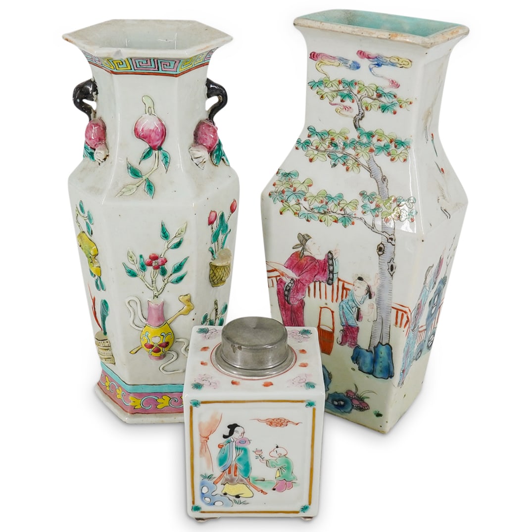 (3 Pc) Antique Chinese Famille Rose Vessels (1 of 18)