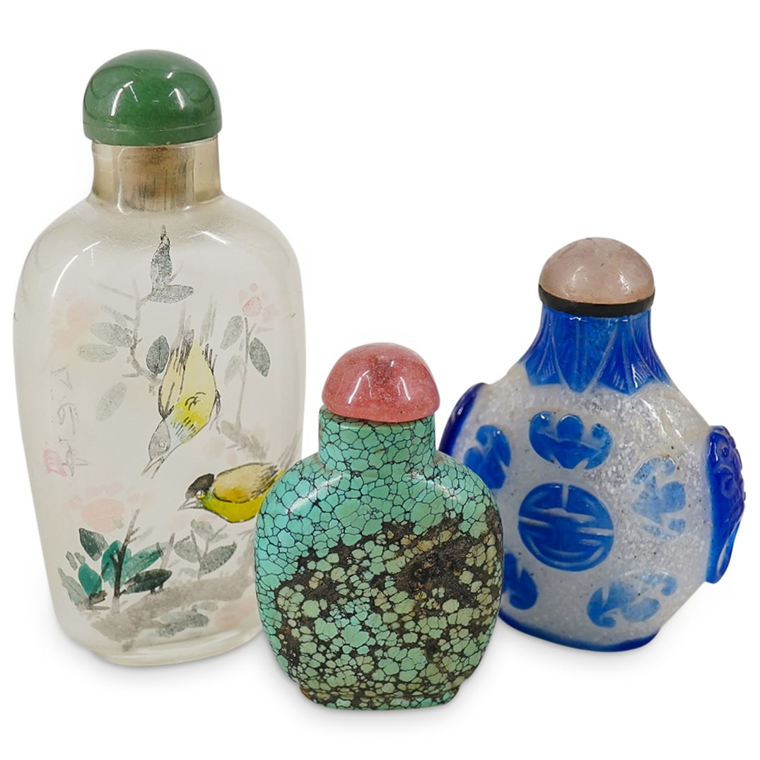 (3 Pc) Chinese Turquoise & Glass Snuff Bottles (1 of 14)