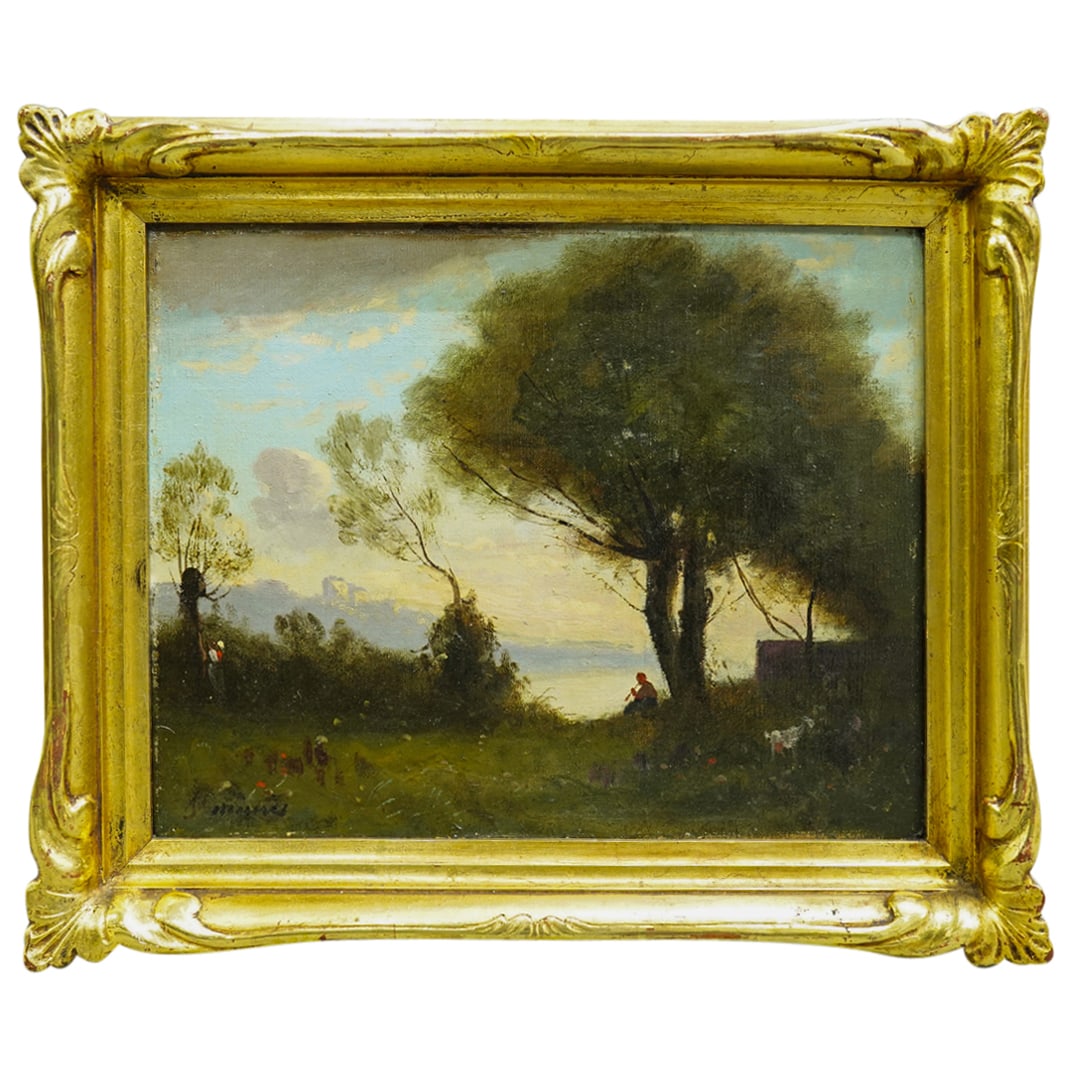 19th Century Barbizon School Flautist Landscape Oil On Canvas (1 of 7)
