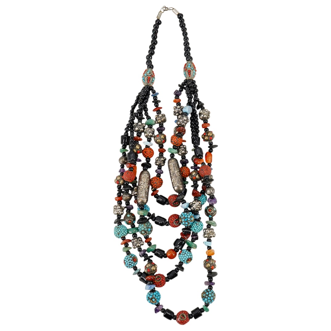 Tibetan Beaded Turquoise & Amethyst Beaded Necklace (1 of 4)