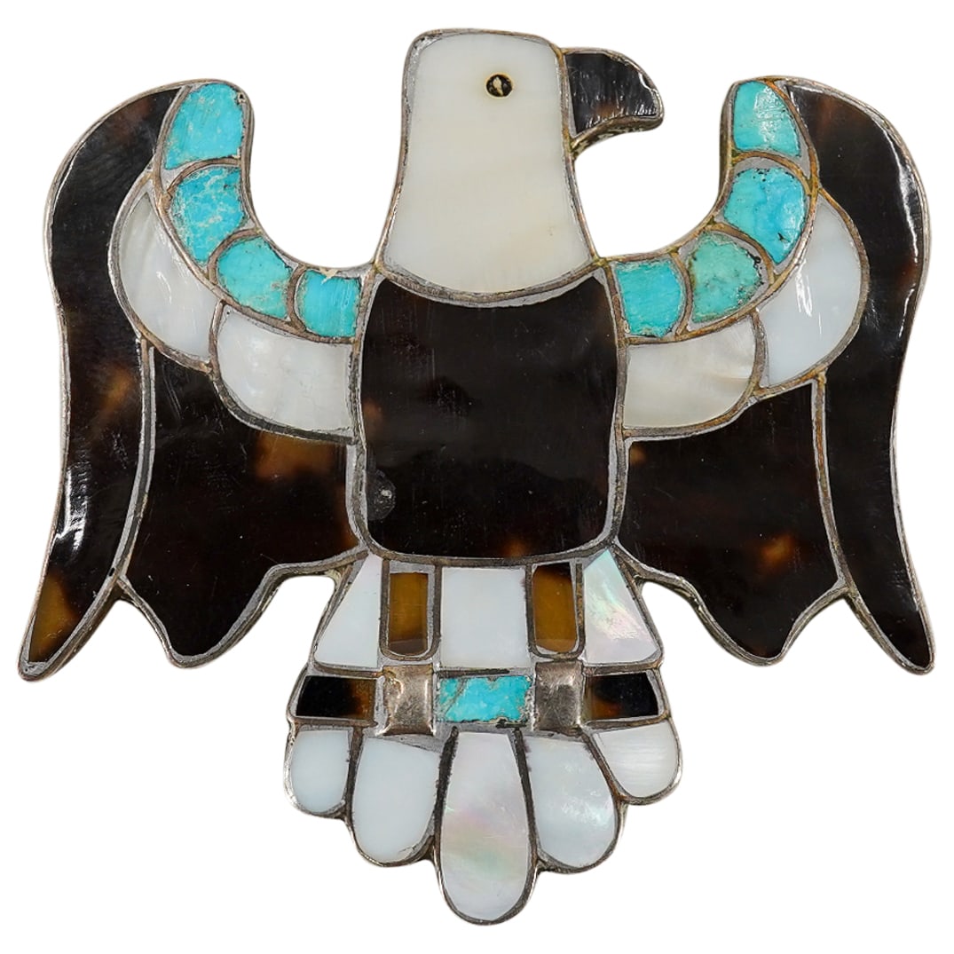 Vintage Inlaid Multi-Stone Eagle Pin Brooch (1 of 3)