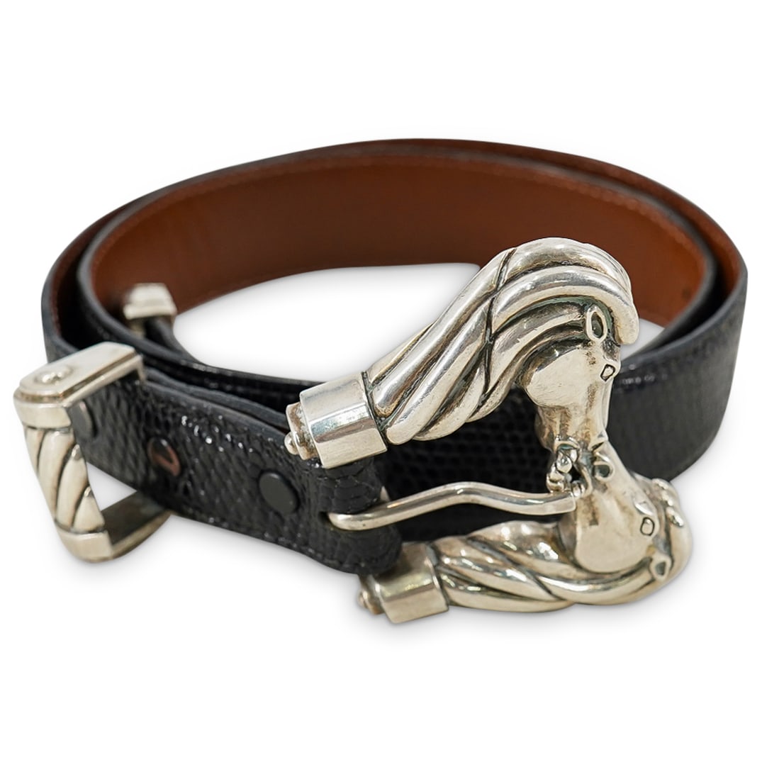 Vintage American Sterling Silver & Lizard Leather Belt (1 of 7)