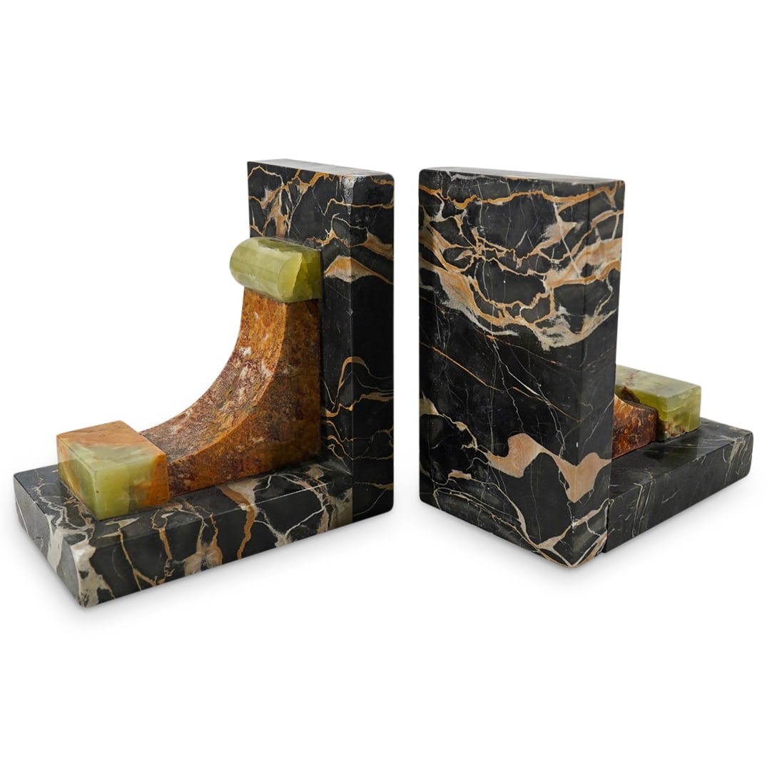 Art Deco Three-Toned Exotic Marble Bookends (1 of 9)