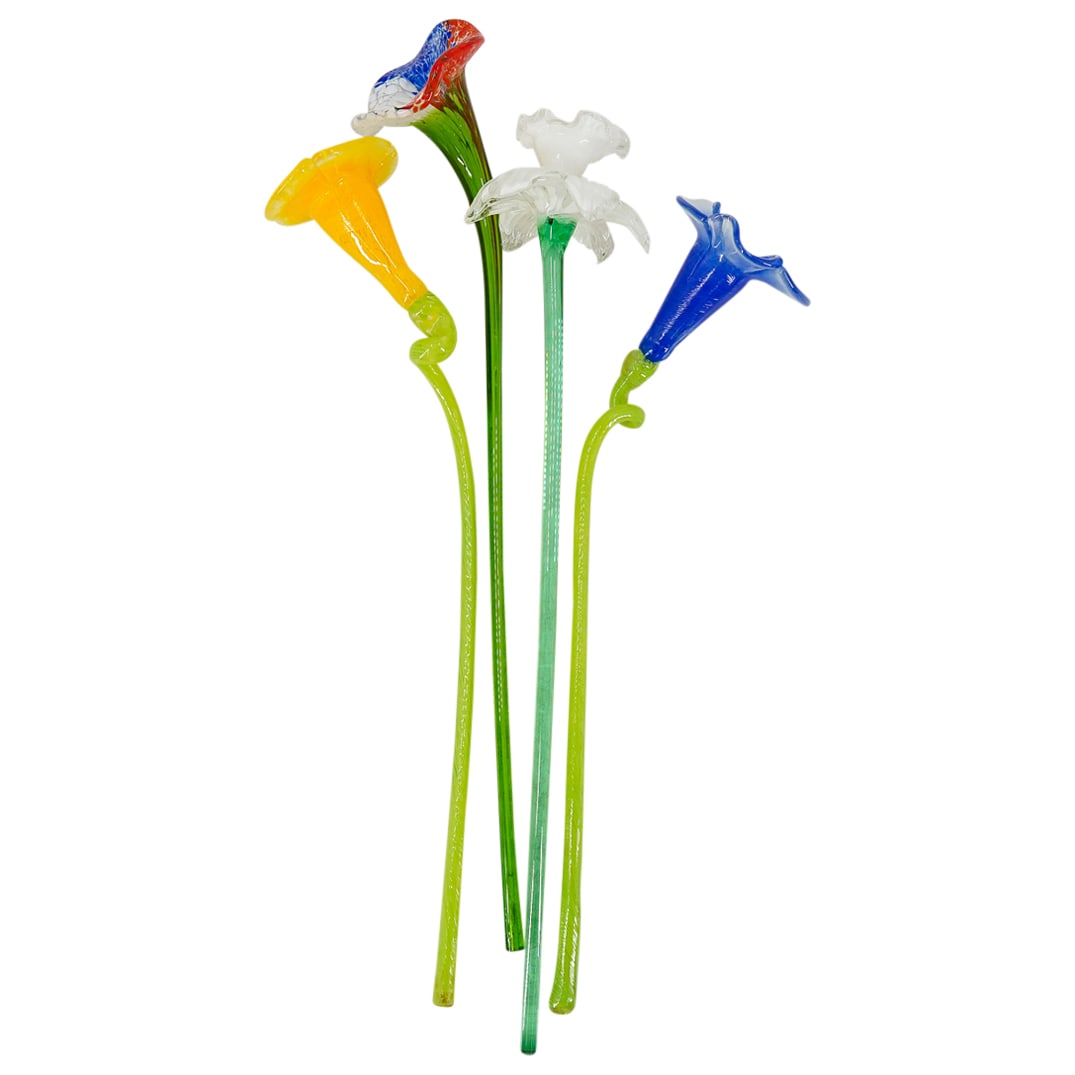 (4Pc) Murano Glass Flowers (1 of 13)