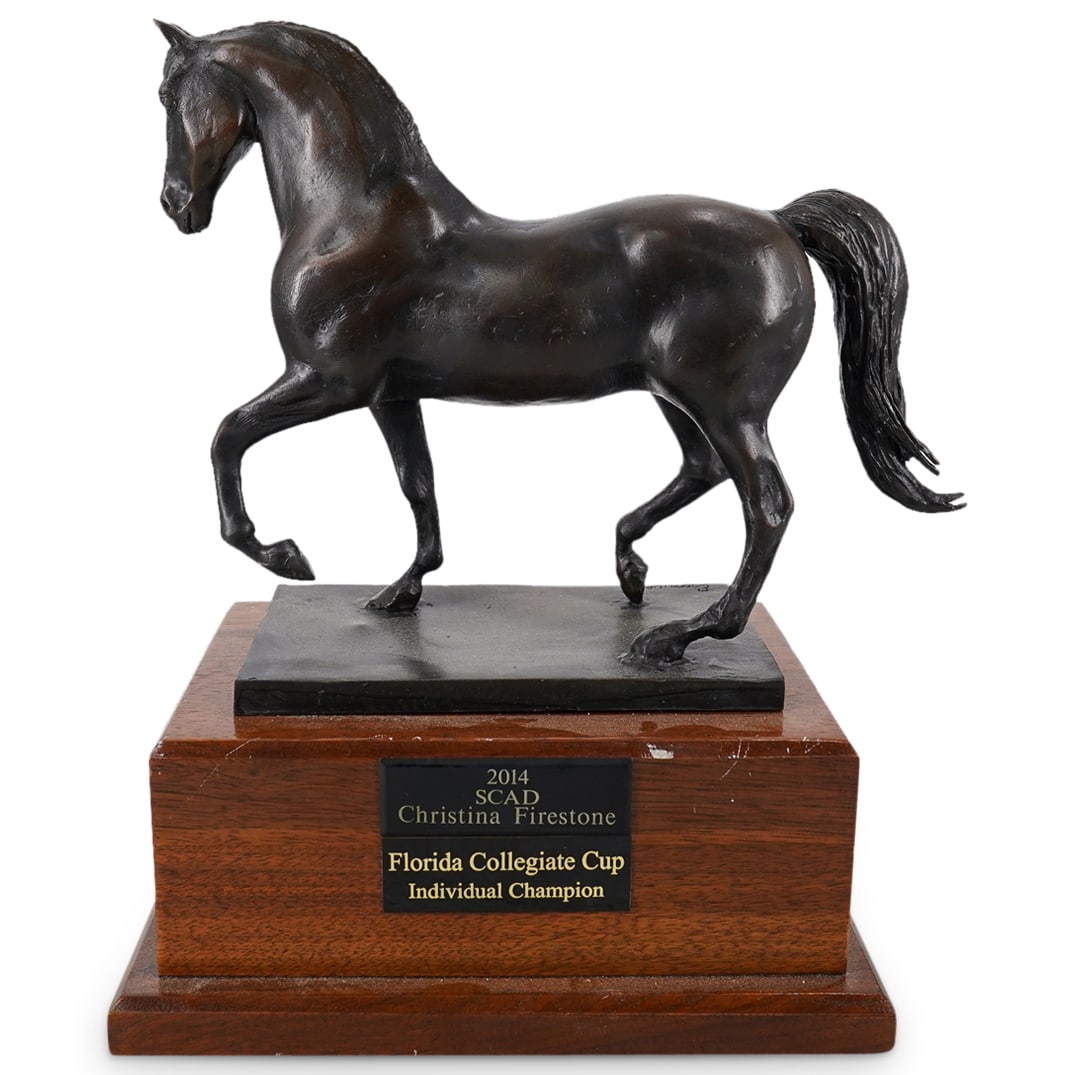 2014 Racing Trophy Horse Bronze Sculpture on Wooden Stand (1 of 6)