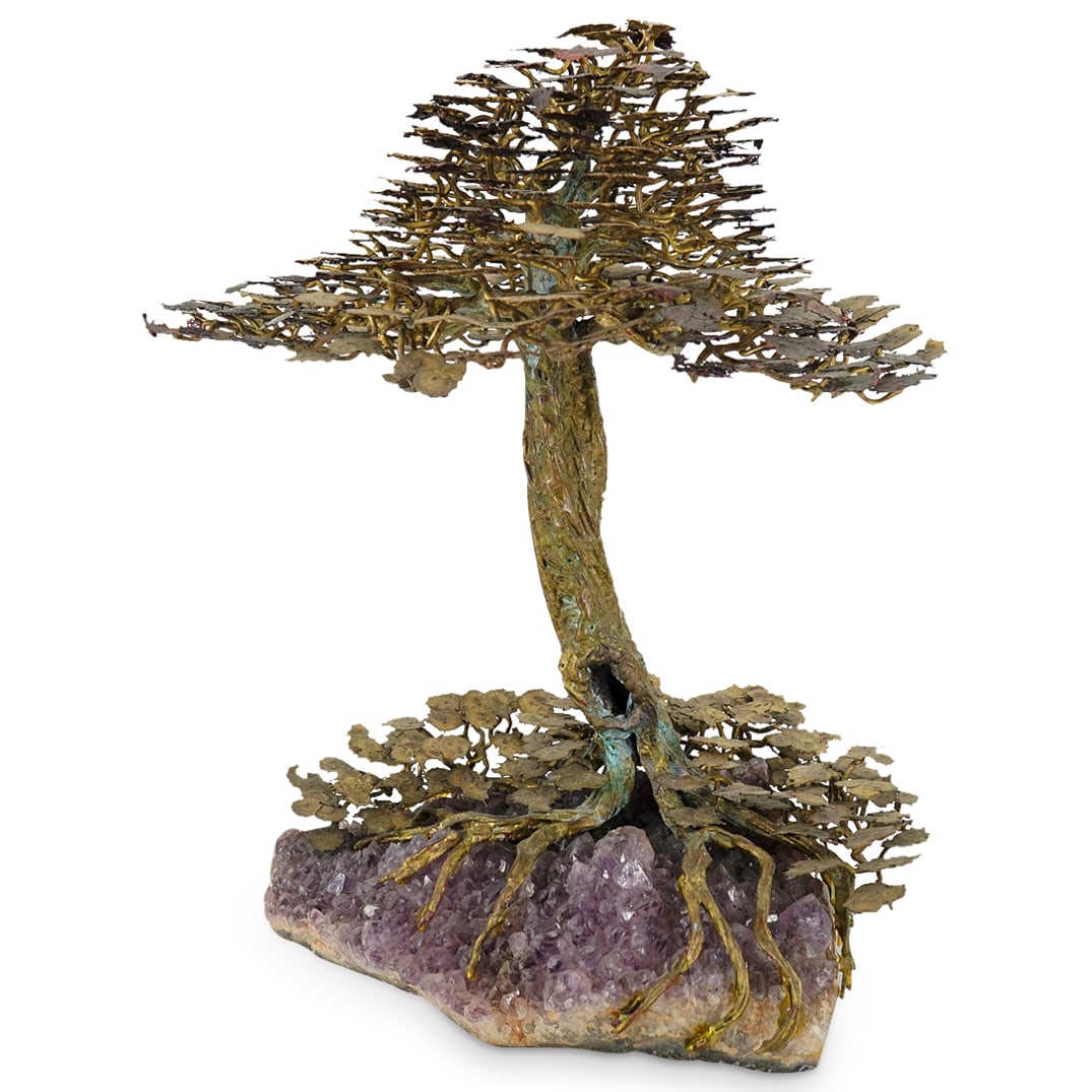 Large 19" Copper Bonsai Tree Sculpture On Amethyst Cluster (1 of 5)