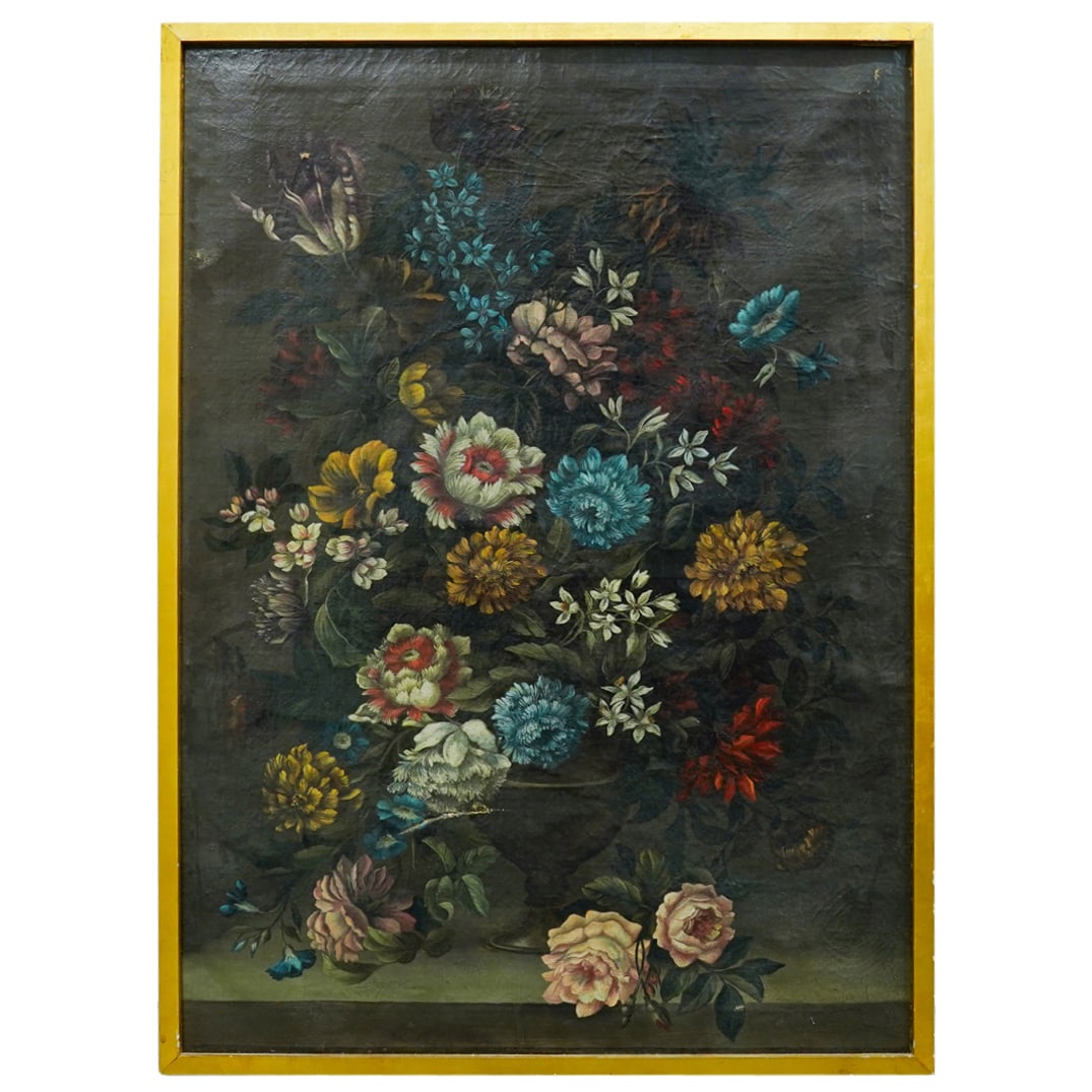 Albertus Jonas Brandt (Dutch, 1788–1821) Still Life Oil On Canvas: DESCRIPTION: Oil on canvas painting by Albertus Jonas Brandt depicting a still life of a bouquet in a vase. Mounted in a gilt wooden frame marked "Brandt" on verso. CIRCA: 19th Century ORIGIN: The Net