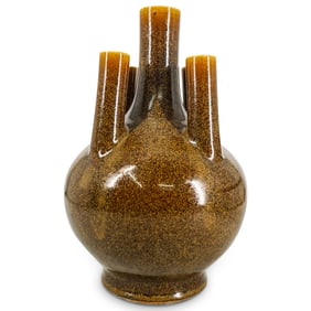 Unusual Antique Chinese Tea Dust Glazed Five Necked Porcelain Vase