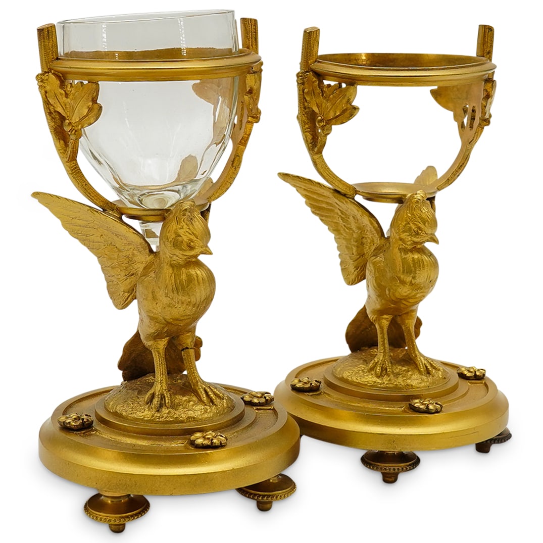 Pair Of Baccarat Ormolu Bronze Bird Egg Cup Holders (1 of 11)
