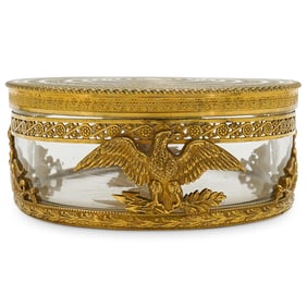 Antique French Glass And Gilt Bronze Round Vanity Box