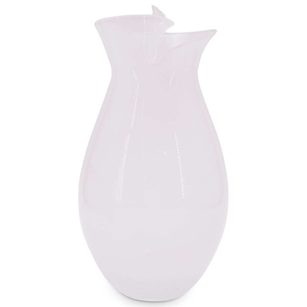 Fratelli Toso Murano Alabaster Glass Cut And Twist Vase: DESCRIPTION: Murano alabaster glass vase by Fratelli Toso crafted in the cut and twist form featuring a bulbous body and a lip cut at an angle and twisted inward. CIRCA: 20th Century ORIGIN: Italy DIM