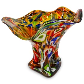 Large Mid Century Murano Art Glass Millefiori Fazzoletto Vase