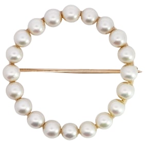 Vintage 14k Gold and Beaded Pearl Brooch