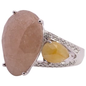 18k Gold Morganite, Citrine and Diamond Ring