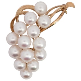 Vintage 14k Gold and Beaded Pearl Cluster Brooch