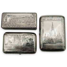 (3 Pc) Antique Russian 875 Silver Boxes