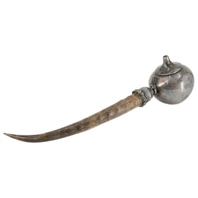 Antique American Sterling Silver & Carved Horn Table Lighter