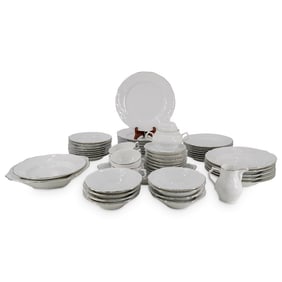 (54 Pc) Rosenthal Sanssouci White Glossy Platinum Ribbon Porcelain Service