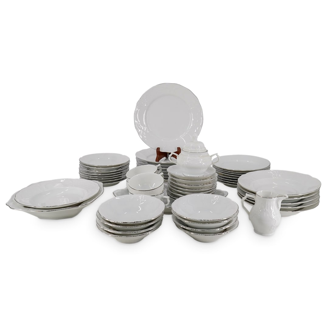 (54 Pc) Rosenthal Sanssouci White Glossy Platinum Ribbon Porcelain Service (1 of 14)