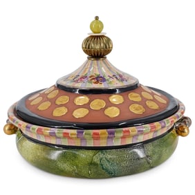 MacKenzie Childs Hand Painted Lidded Bowl Centerpiece