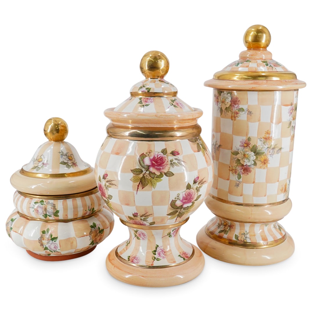 (3 Pc) MacKenzie Childs "Orange Marmalade" Lidded Ceramic Jars (1 of 20)