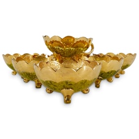 (7 Pc) Moser Glass and Enamel Footed Tea Cups