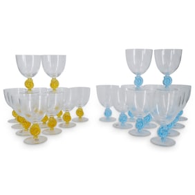 (24 Pc) Hungarian Colored Glass Wine Goblets