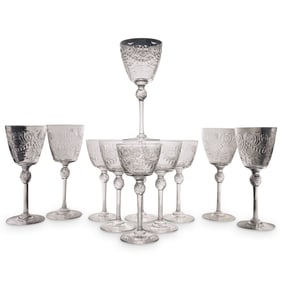 (11 Pc) Hawkes Style Cut Crystal Glass Stemware