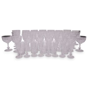 (45 Pc) Tudor Holbein Patterned Cut Crystal Glass Stemware