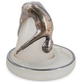 Art Deco Frosted Glass And Silver Overlay Shot Glass