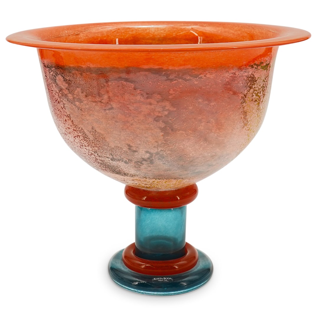 Swedish Kosta Boda Kjell Engman Art Glass Footed Bowl: DESCRIPTION: Swedish Kosta Boda art glass footed bowl by Kjell Engman (Swedish, 1946). This is a bowl with foot (model 59147) from the Cancan series, from 1991. Marked with signatures along the unders