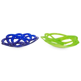 (2 Pc) Anna Ehrner for Kosta Boda Cobalt Blue Glass Platter-Bowl