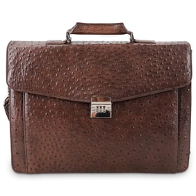 Cleo & Patek Paris Ostrich Leather Briefcase Bag