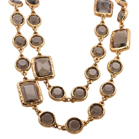 1981 Chanel Chicklet Gold Chain Grey Garnet Necklace