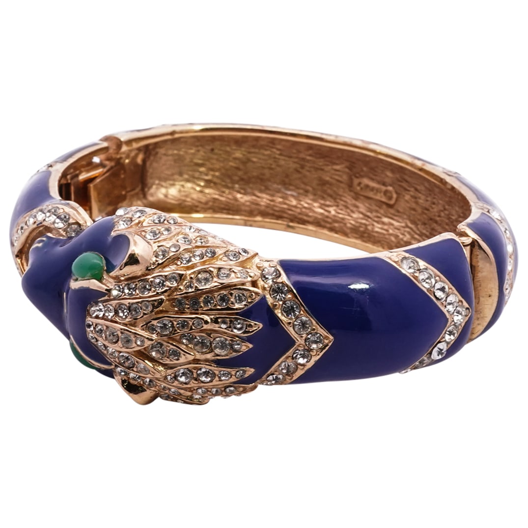 Vintage 1960s Ciner Enameled Panther Hinged Cuff Bracelet (1 of 6)