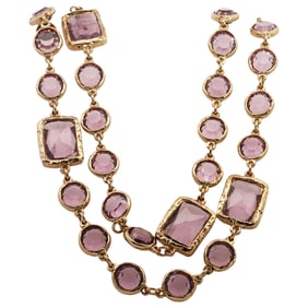 1981 Chanel Chicklet Gold Chain Indigo Garnet Necklace