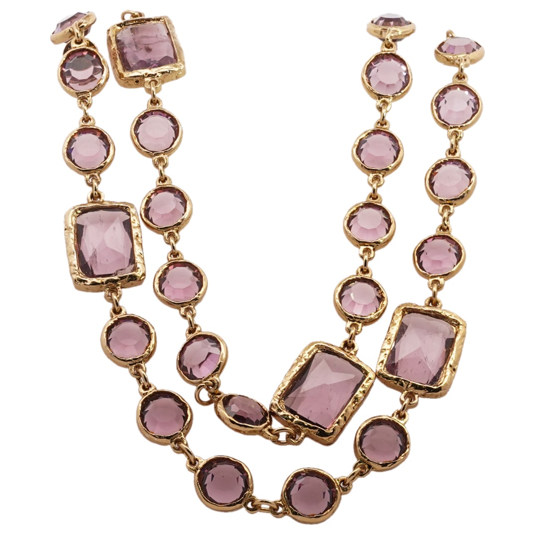 1981 Chanel Chicklet Gold Chain Indigo Garnet Necklace (1 of 3)