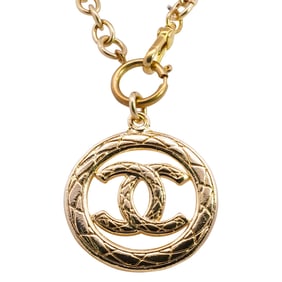 Vintage Chanel Gold Tone Necklace w/ CC Logo Pendant