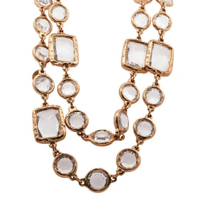 1981 Chanel Chicklet Gold Chain Clear Garnet Necklace