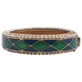 Vintage 1960s Ciner Enameled Harlequin Hinged Cuff Bracelet