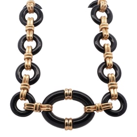 Vintage 1960's Ciner Black Onyx & Gold Tone Metal Cocktail Necklace