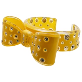 Vintage 1960s Lemon Celluloid Bow Cuff Bracelet