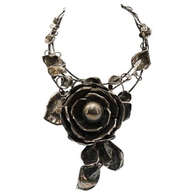 Large Rachel Gera Israeli Sterling Silver Floral Necklace